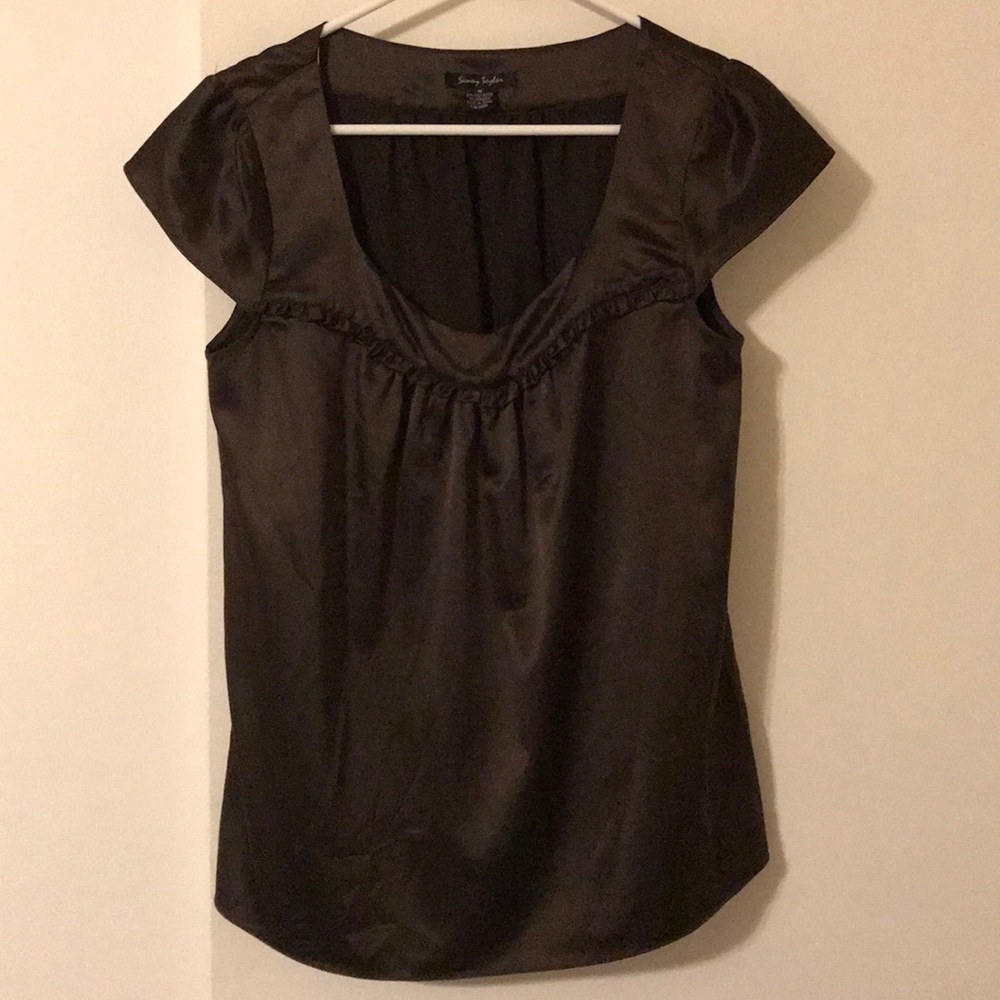 Sateen brown cap sleeve blouse